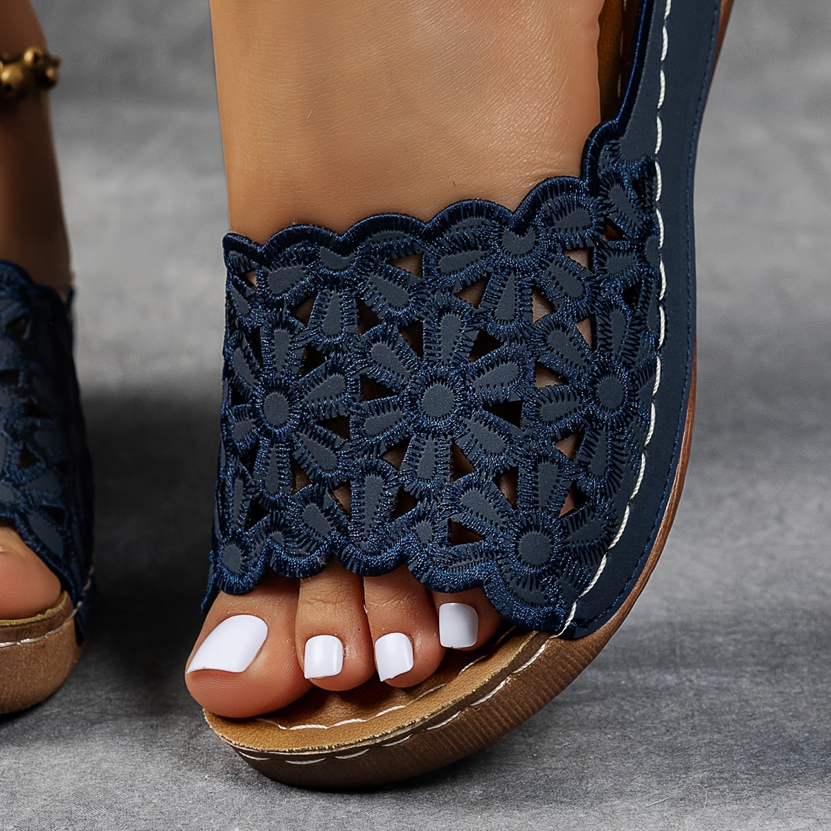 Ladies' Wedge Embroidered Sandals, Stylish And Casual Slip-On Shoes., Women Shoes