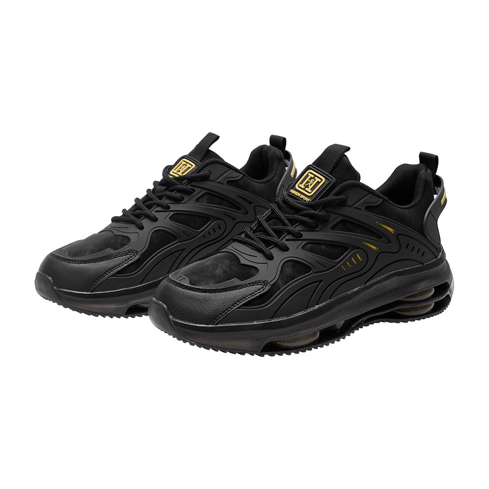 Men'S Fashion Low-Top Sneakers - Black with Yellow Accents, Breathable Fabric Upper, Cushioned Rubber Sole, Lace-Up Casual Shoes, Suitable for Outdoor and Everyday Wear, Comfortable in All Seasons, Hiking Shoes, Modern Athlet