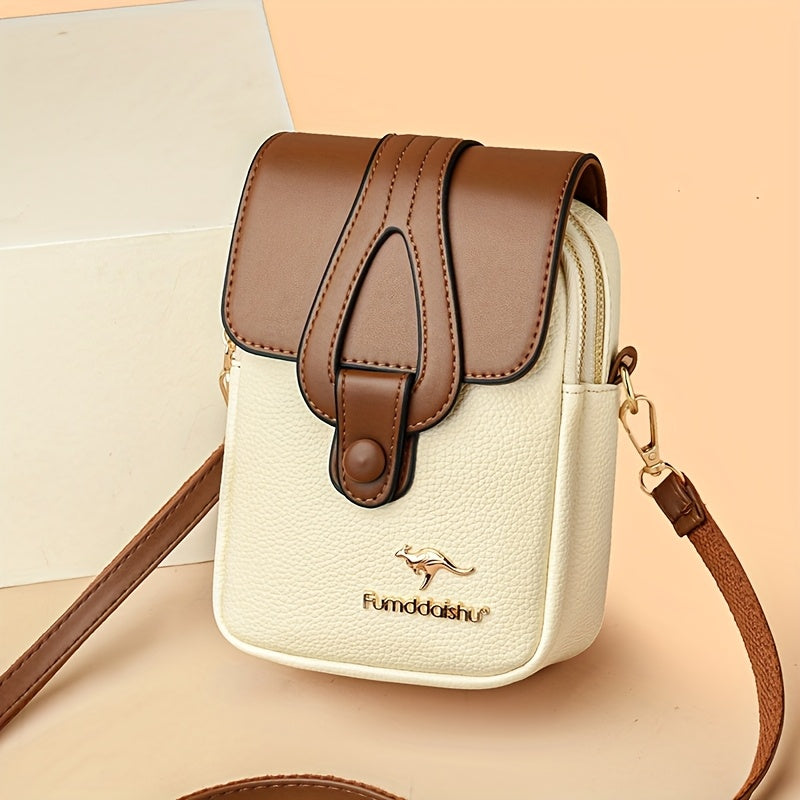Fashionable Women'S Color-Blocked Crossbody Bag: Adorned with Exquisite Kangaroo Accents, Made of High-Quality with a Flap Magnetic Closure Design, Featuring an Adjustable Shoulder Strap for a Lightweight And Stylish Look—A