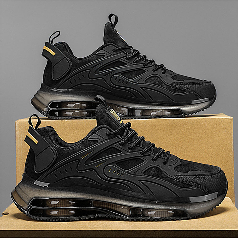 Men'S Fashion Low-Top Sneakers - Black with Yellow Accents, Breathable Fabric Upper, Cushioned Rubber Sole, Lace-Up Casual Shoes, Suitable for Outdoor and Everyday Wear, Comfortable in All Seasons, Hiking Shoes, Modern Athlet