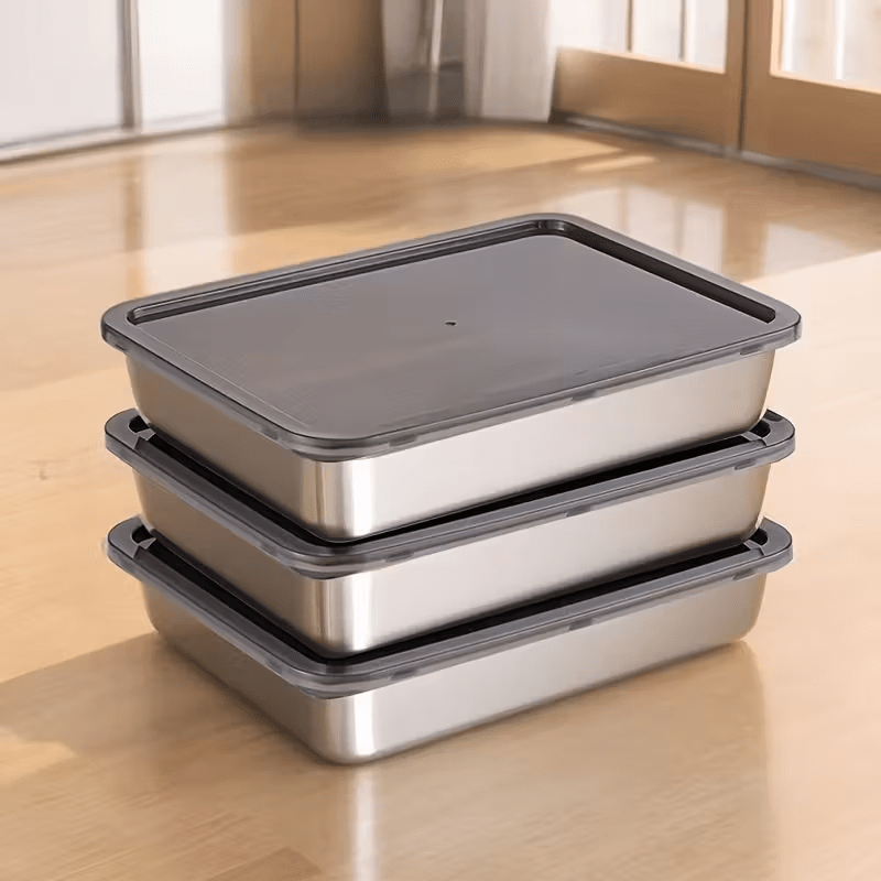 6/3pcs Stainless Steel Food Storage Containers Leak-Proof Stackable Space-Saving Airtight Lid for Freshness Ideal for Meal Prep Fruits Meats Veggies Leftovers Fridge Freezer Pantry Easy Clean Reusable Containers Ideal for Hom