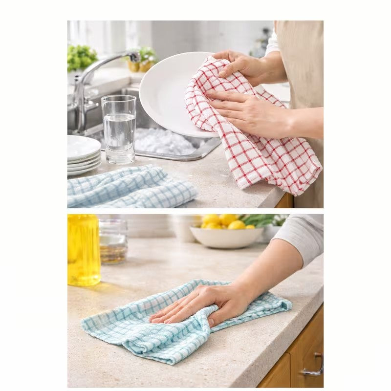 Divine Textiles-Mono Check Terry Tea Towels Kitchen Essential Cleaning Cloth Set Soft Fabric High Absorbency Ideal for Everyday Dish Drying Wiping Surfaces and Polishing Glassware Durable Towels with Quick Dry Feature Reusabl