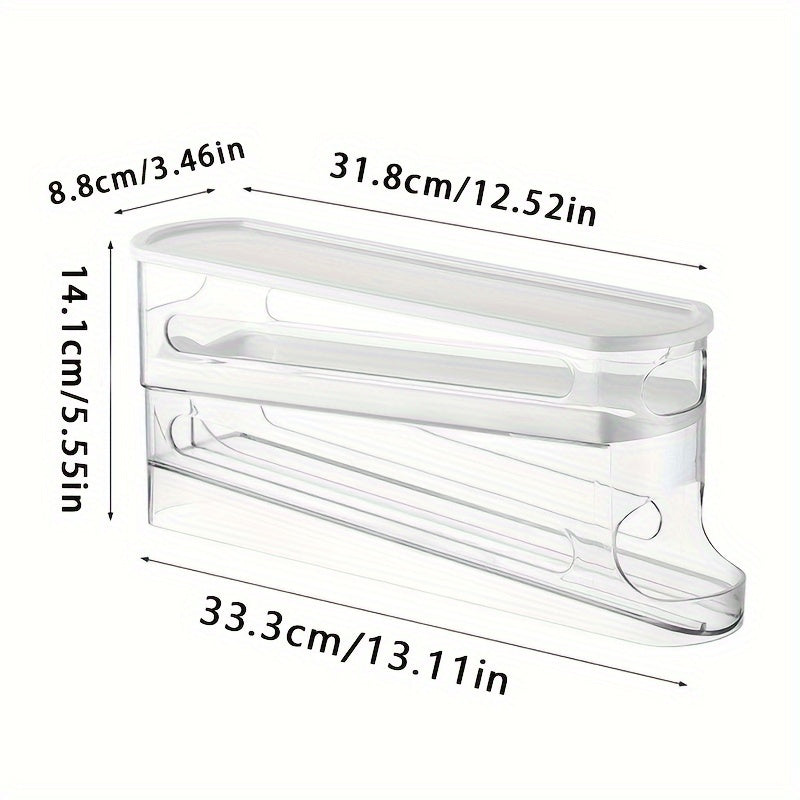 Automatic Egg Storage Box for 12-14 Eggs with a Double-Layer Sliding Design - a Fresh Egg Organizer with a Flip Cover, an Essential Kitchen Solution for Storing Eggs And a Space-Saving Egg Rack for The Refrigerator.