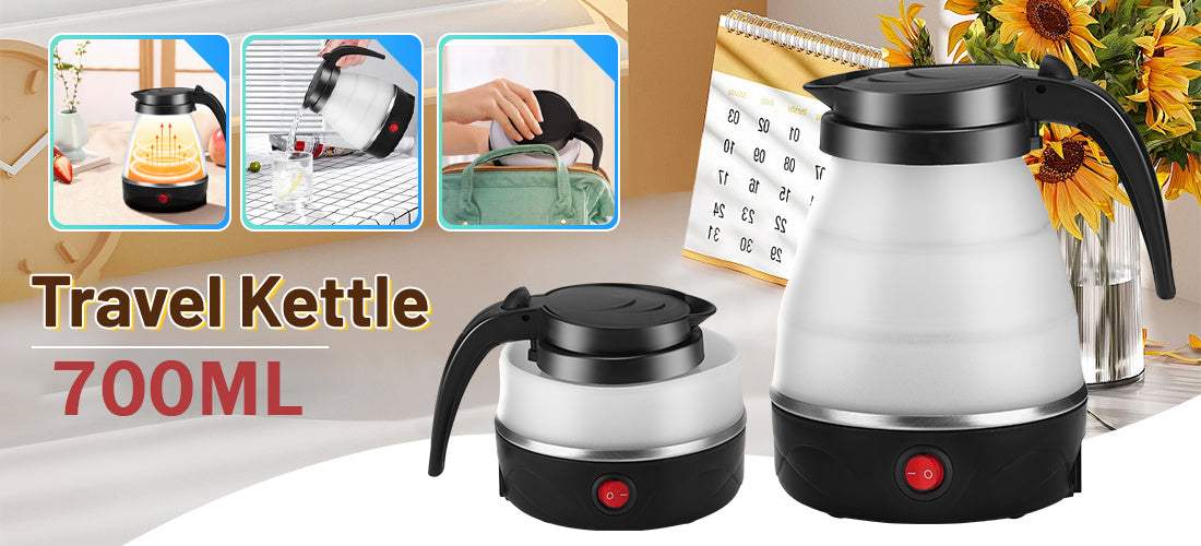 Foldable Electric Kettle-700ML Foldable Travel Kettle, Collapsible Water Bottle,Foldable Kettle Camping for boiling water,Portable Hot Water Kettle Perfect for Home, hotel, Outdoor Camping, Travel, Picnics, RV Trips, cars. Ch
