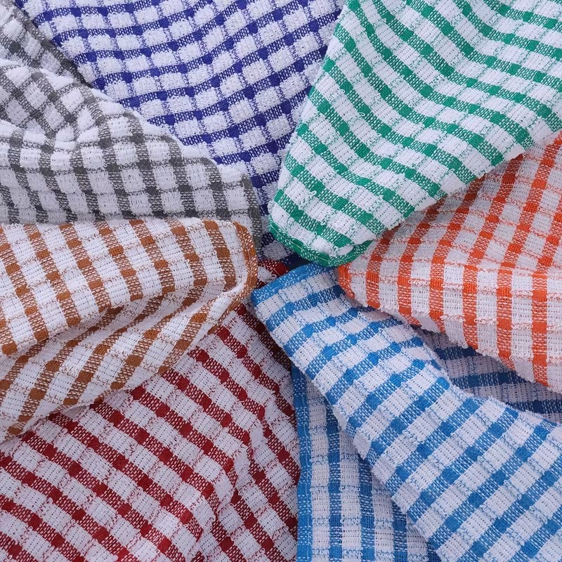 Divine Textiles-Mono Check Terry Tea Towels Kitchen Essential Cleaning Cloth Set Soft Fabric High Absorbency Ideal for Everyday Dish Drying Wiping Surfaces and Polishing Glassware Durable Towels with Quick Dry Feature Reusabl