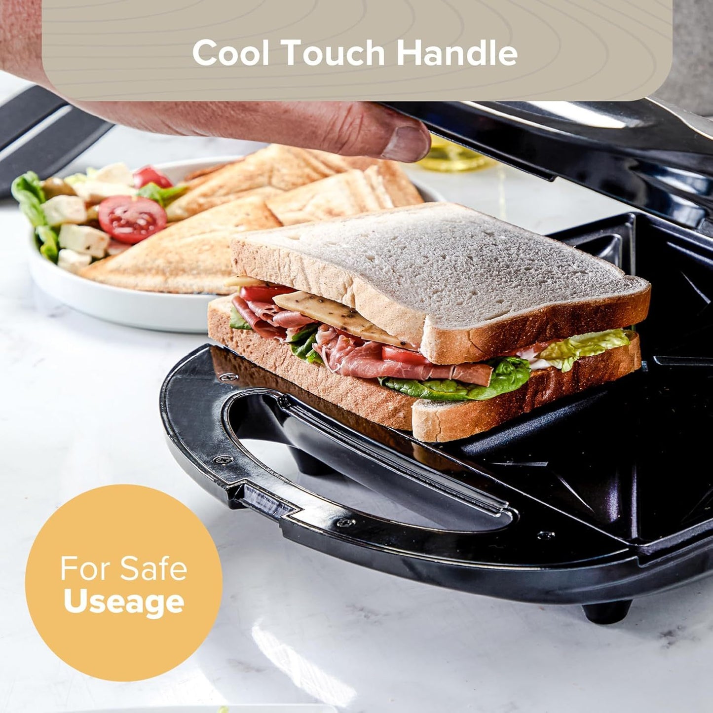4 Slice Toastie Maker/Easy Clean Non Stick Sandwich Toaster Electric Sandwich Maker & Panini Press – 1400W High Power Indoor Grill with Non-Stick Floating Plates, Uniform Rapid Heating, Cool Touch Handle, Compact Kitchen To