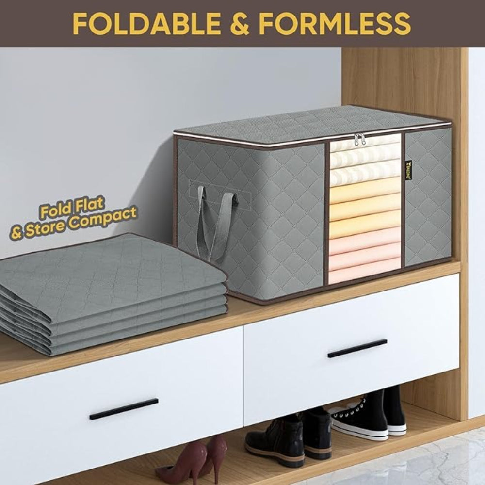 90L Large Capacity Folding Clothes Storage Trunks, 24 Gallon Storage Containers Bags with Reinforced Handle, Clear Window, Sturdy Zipper, Closet Organizer for Blanket, Comforter, Pillow, Bedding Organizer Bin Under-Bed Storag