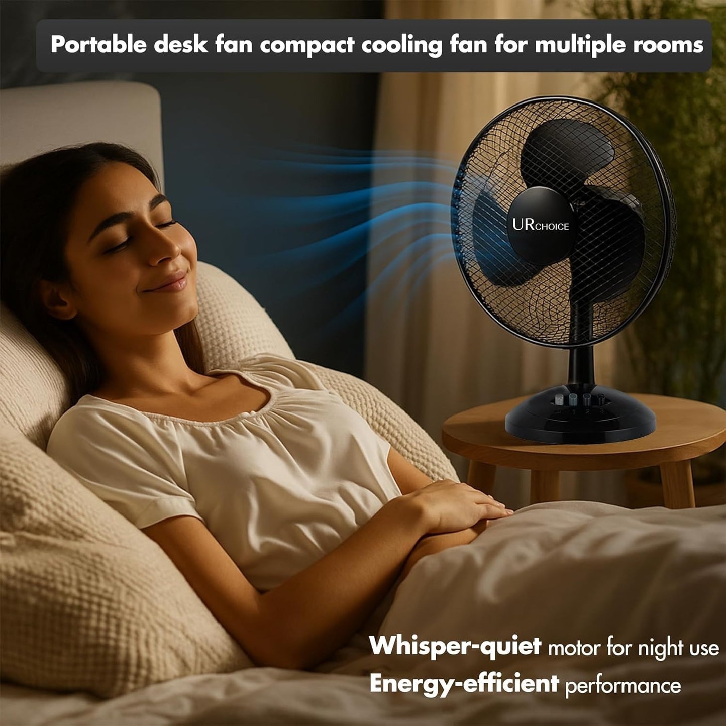 12 Inch Portable Desk Fan with Oscillation, 3 Speed Settings and Adjustable Tilt for Home or Office Use