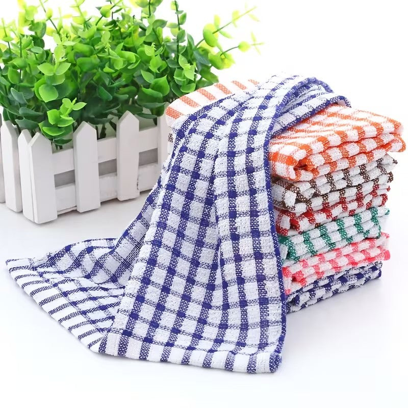 Divine Textiles-Mono Check Terry Tea Towels Kitchen Essential Cleaning Cloth Set Soft Fabric High Absorbency Ideal for Everyday Dish Drying Wiping Surfaces and Polishing Glassware Durable Towels with Quick Dry Feature Reusabl