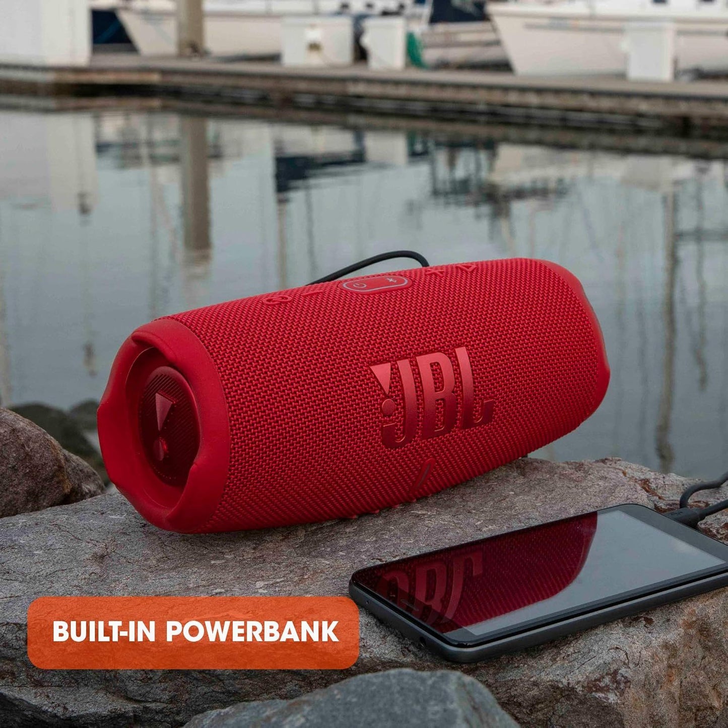 JBL Charge 5 Portable Bluetooth Speaker with Deep Bass, IP67 Waterproof and Dustproof, 20 Hours of Playtime, Built-In Powerbank,- Available in BLACK / GREEN / GREY / PINK / RED / SQUAD / TEAL / WHITE