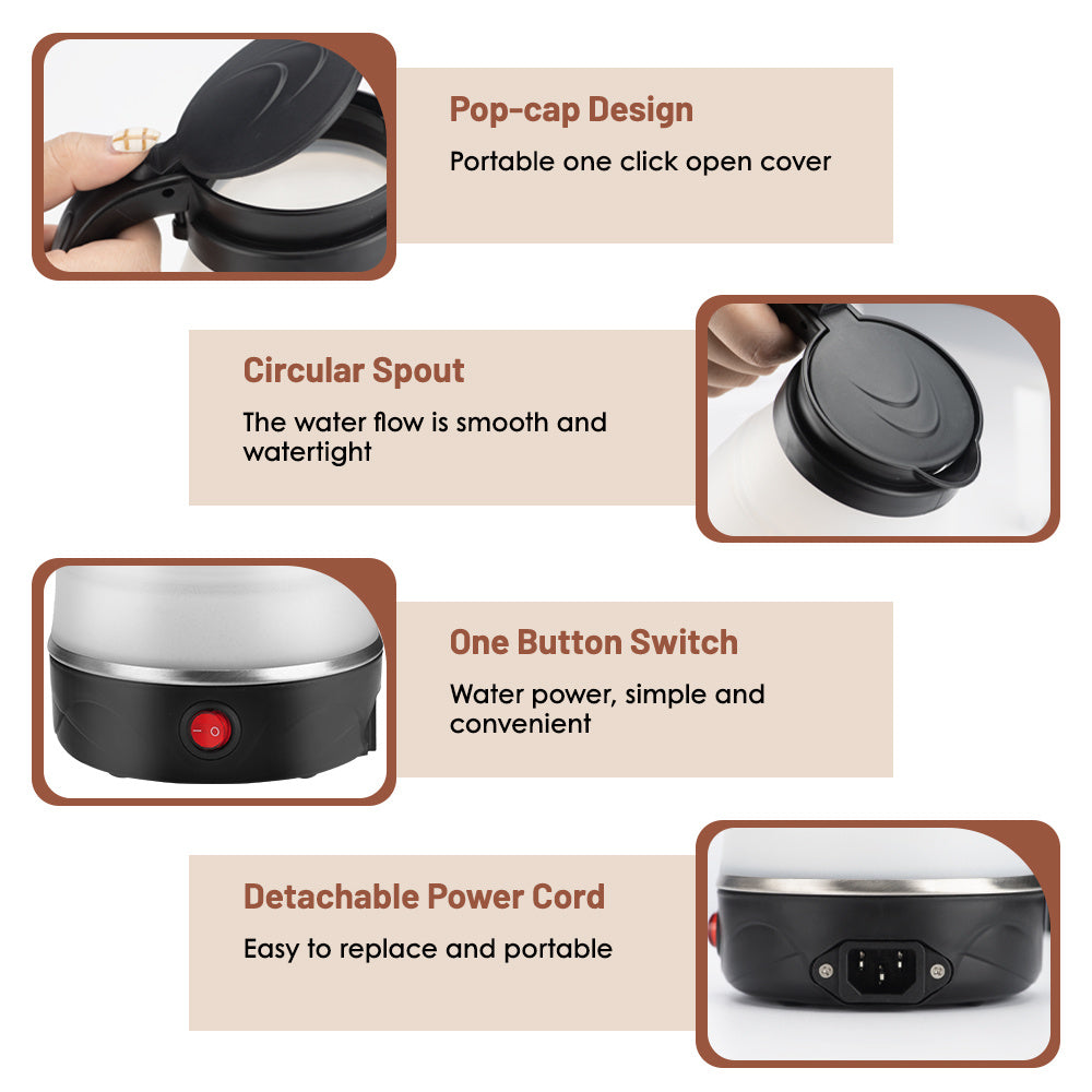 Foldable Electric Kettle-700ML Foldable Travel Kettle, Collapsible Water Bottle,Foldable Kettle Camping for boiling water,Portable Hot Water Kettle Perfect for Home, hotel, Outdoor Camping, Travel, Picnics, RV Trips, cars. Ch