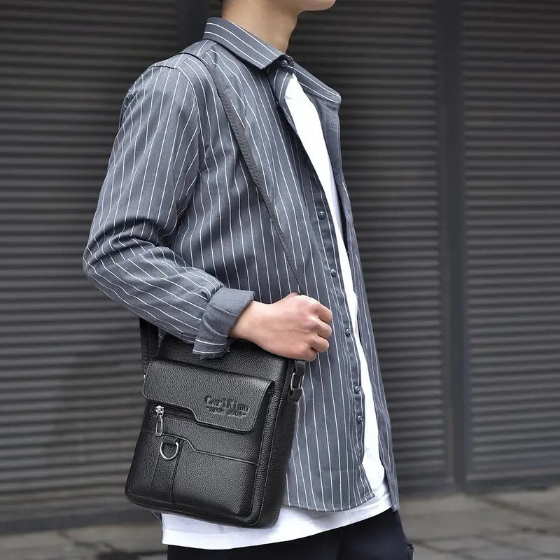 Men's Business Leather Crossbody Bag, Adjustable Shoulder Messenger Bag, Fashion Casual Handbag for Work Travel Commute Office, Durable Faux Leather Sling Bag for Daily Life and Business Trips