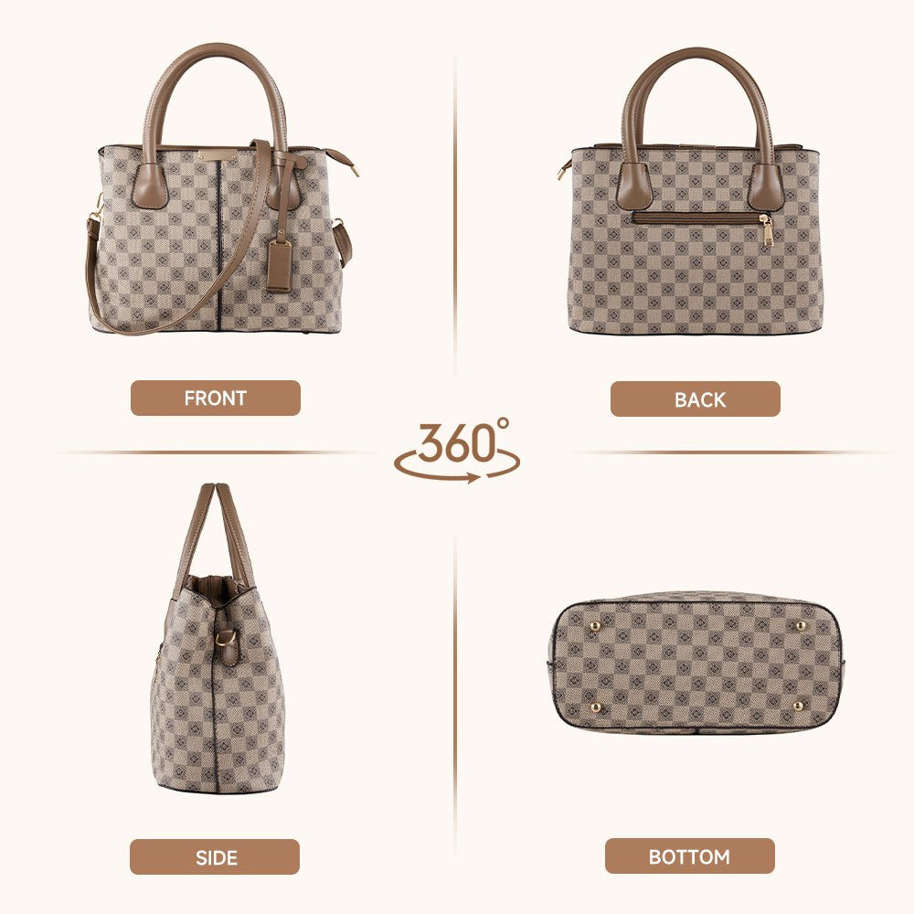 All-Occasion Flower Pattern Handbag Beige, Ladies Retro Satchel with Top Handle and Adjustable Strap, Secure Zippered Hobo Purse Design, Versatile Tote Bag for Daily Use and Special Events
