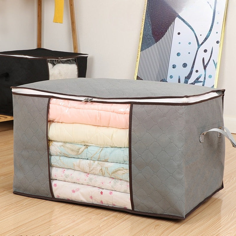 90L Large Capacity Folding Clothes Storage Trunks, 24 Gallon Storage Containers Bags with Reinforced Handle, Clear Window, Sturdy Zipper, Closet Organizer for Blanket, Comforter, Pillow, Bedding Organizer Bin Under-Bed Storag