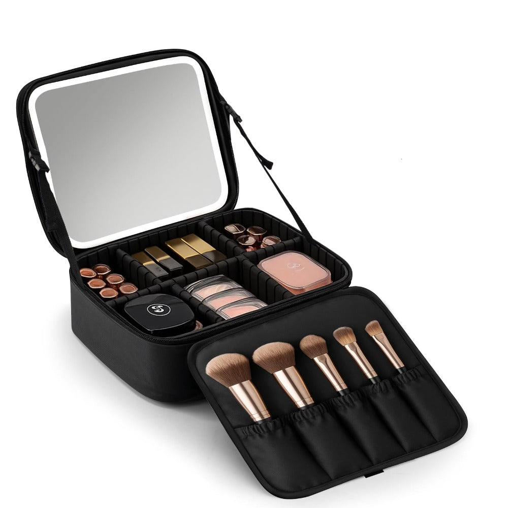 Adjustable Travel Makeup Organizer Bag - Compact Toiletry Case with Dividers for Brushes, Jewelry & Cosmetic Essentials