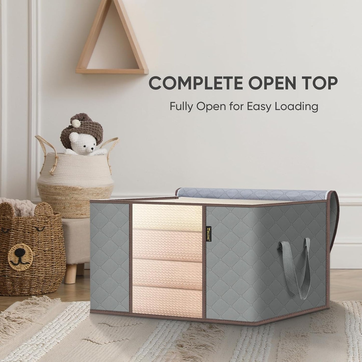 90L Large Capacity Folding Clothes Storage Trunks, 24 Gallon Storage Containers Bags with Reinforced Handle, Clear Window, Sturdy Zipper, Closet Organizer for Blanket, Comforter, Pillow, Bedding Organizer Bin Under-Bed Storag