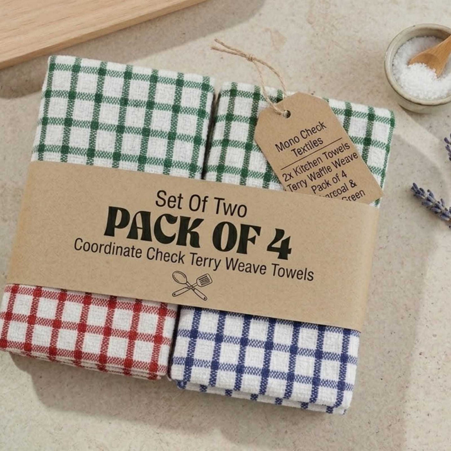 Divine Textiles-Mono Check Terry Tea Towels Kitchen Essential Cleaning Cloth Set Soft Fabric High Absorbency Ideal for Everyday Dish Drying Wiping Surfaces and Polishing Glassware Durable Towels with Quick Dry Feature Reusabl
