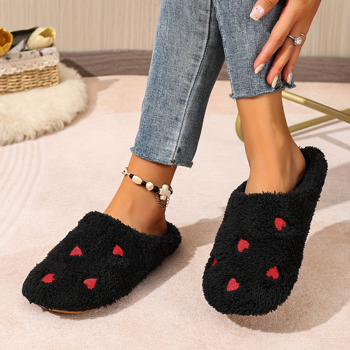 Soft-Soled Heart Warm Slippers - Noise-Free Slippers - Super Soft and Lightweight - Suitable for Use on Floors or Carpets, Women Shoes