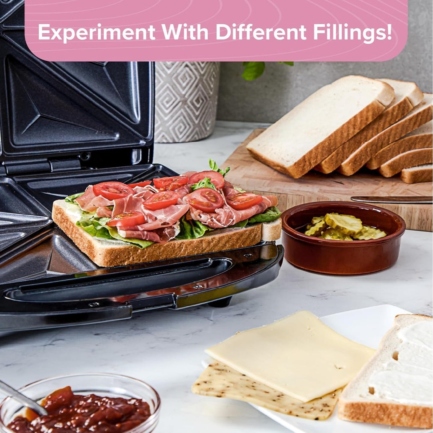 4 Slice Toastie Maker/Easy Clean Non Stick Sandwich Toaster Electric Sandwich Maker & Panini Press – 1400W High Power Indoor Grill with Non-Stick Floating Plates, Uniform Rapid Heating, Cool Touch Handle, Compact Kitchen To