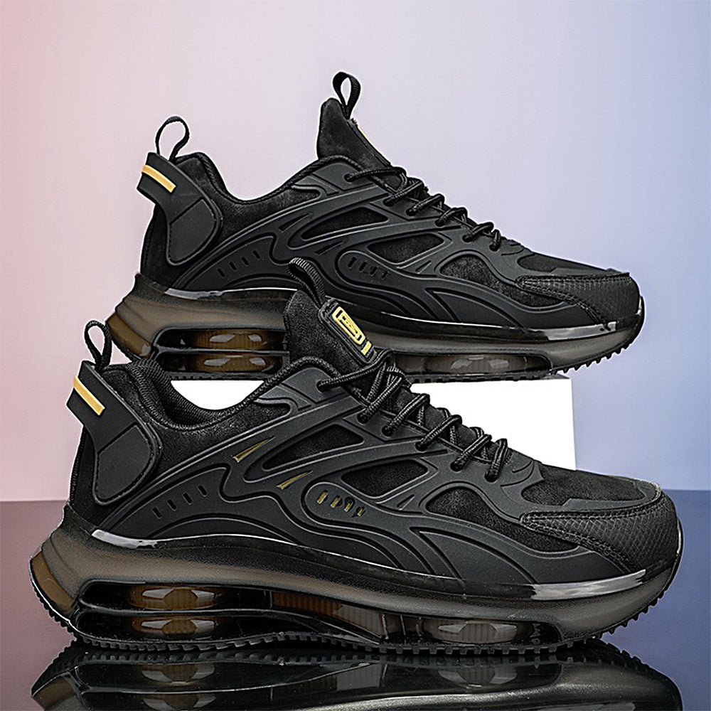 Men'S Fashion Low-Top Sneakers - Black with Yellow Accents, Breathable Fabric Upper, Cushioned Rubber Sole, Lace-Up Casual Shoes, Suitable for Outdoor and Everyday Wear, Comfortable in All Seasons, Hiking Shoes, Modern Athlet