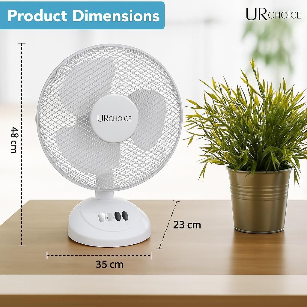 12 Inch Portable Desk Fan with Oscillation, 3 Speed Settings and Adjustable Tilt for Home or Office Use