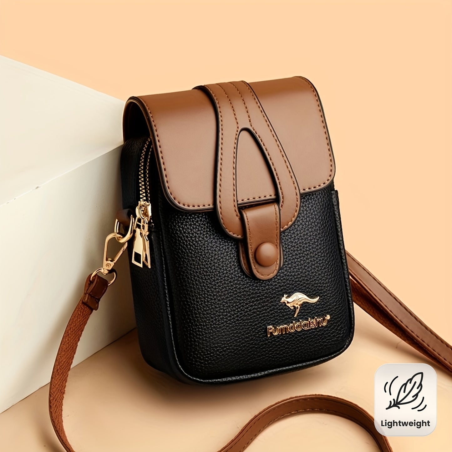 Fashionable Women'S Color-Blocked Crossbody Bag: Adorned with Exquisite Kangaroo Accents, Made of High-Quality with a Flap Magnetic Closure Design, Featuring an Adjustable Shoulder Strap for a Lightweight And Stylish Look—A