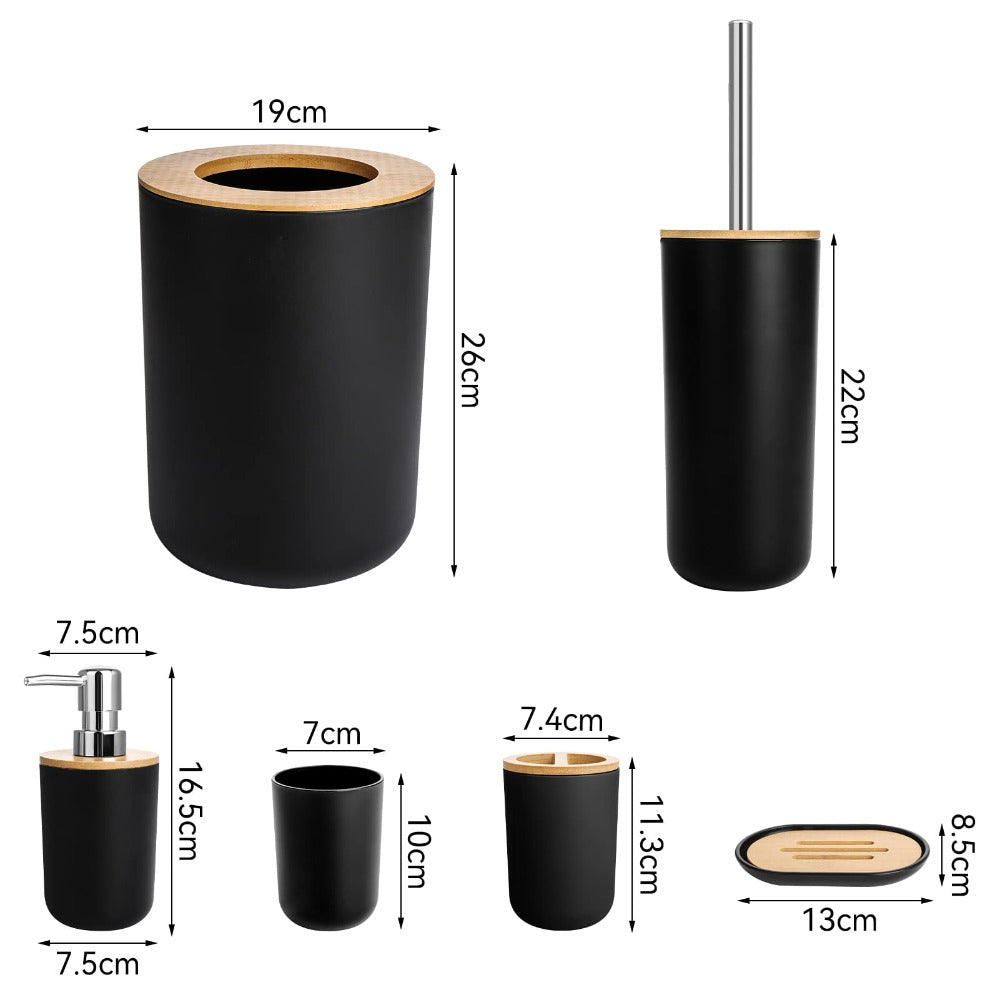 6pcs Bamboo Bathroom Accessories set, Luxury Bathroom Accessory Set Bathroom Bin And Toilet Brush Set Toothbrush Holder Tumbler Soap Dish Trash Can Soap Dispenser Bath Set Gift