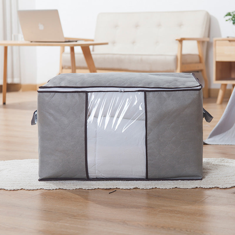 90L Large Capacity Folding Clothes Storage Trunks, 24 Gallon Storage Containers Bags with Reinforced Handle, Clear Window, Sturdy Zipper, Closet Organizer for Blanket, Comforter, Pillow, Bedding Organizer Bin Under-Bed Storag