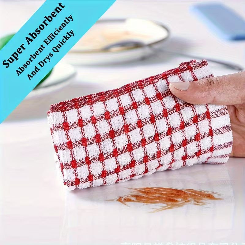Divine Textiles-Mono Check Terry Tea Towels Kitchen Essential Cleaning Cloth Set Soft Fabric High Absorbency Ideal for Everyday Dish Drying Wiping Surfaces and Polishing Glassware Durable Towels with Quick Dry Feature Reusabl