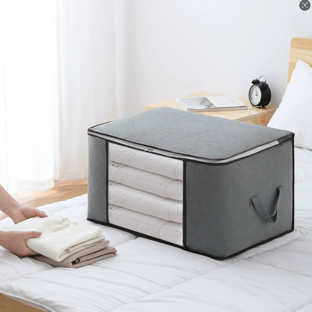 90L Large Capacity Folding Clothes Storage Trunks, 24 Gallon Storage Containers Bags with Reinforced Handle, Clear Window, Sturdy Zipper, Closet Organizer for Blanket, Comforter, Pillow, Bedding Organizer Bin Under-Bed Storag