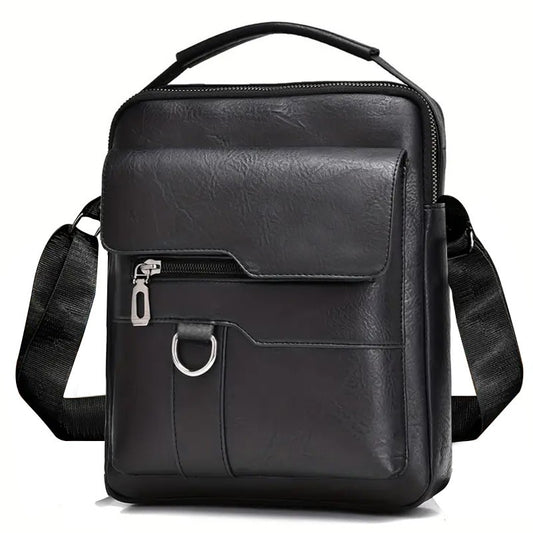 Men's Business Leather Crossbody Bag, Adjustable Shoulder Messenger Bag, Fashion Casual Handbag for Work Travel Commute Office, Durable Faux Leather Sling Bag for Daily Life and Business Trips