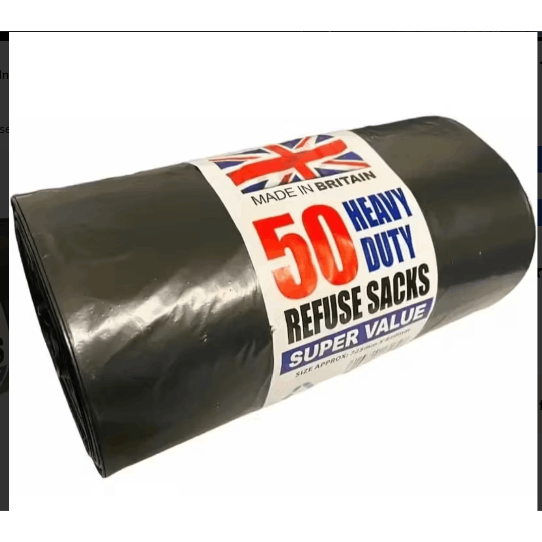 50 Heavy Duty Refuse Sack | Black | 72x85 cm | 75 L | Kitchen Bin Liners | Bin Liner | Bin Bags | Strong Waste Bags | Dustbin Bags Strong House Use
