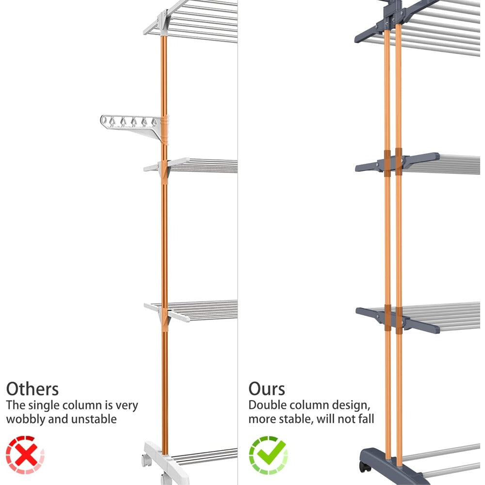 4 Tier Large Clothes Airer with Wings, Retractable Folding Drying Rack with Wheels for Indoor & Outdoor Use, 190 × 64 × 170 cm, Grey