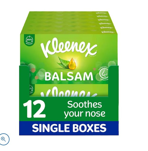 Kleenex Balsam Facial Tissues with Aloe Vera 12 x 64 Sheets Soft Soothing Tissue Multipack 768 Total