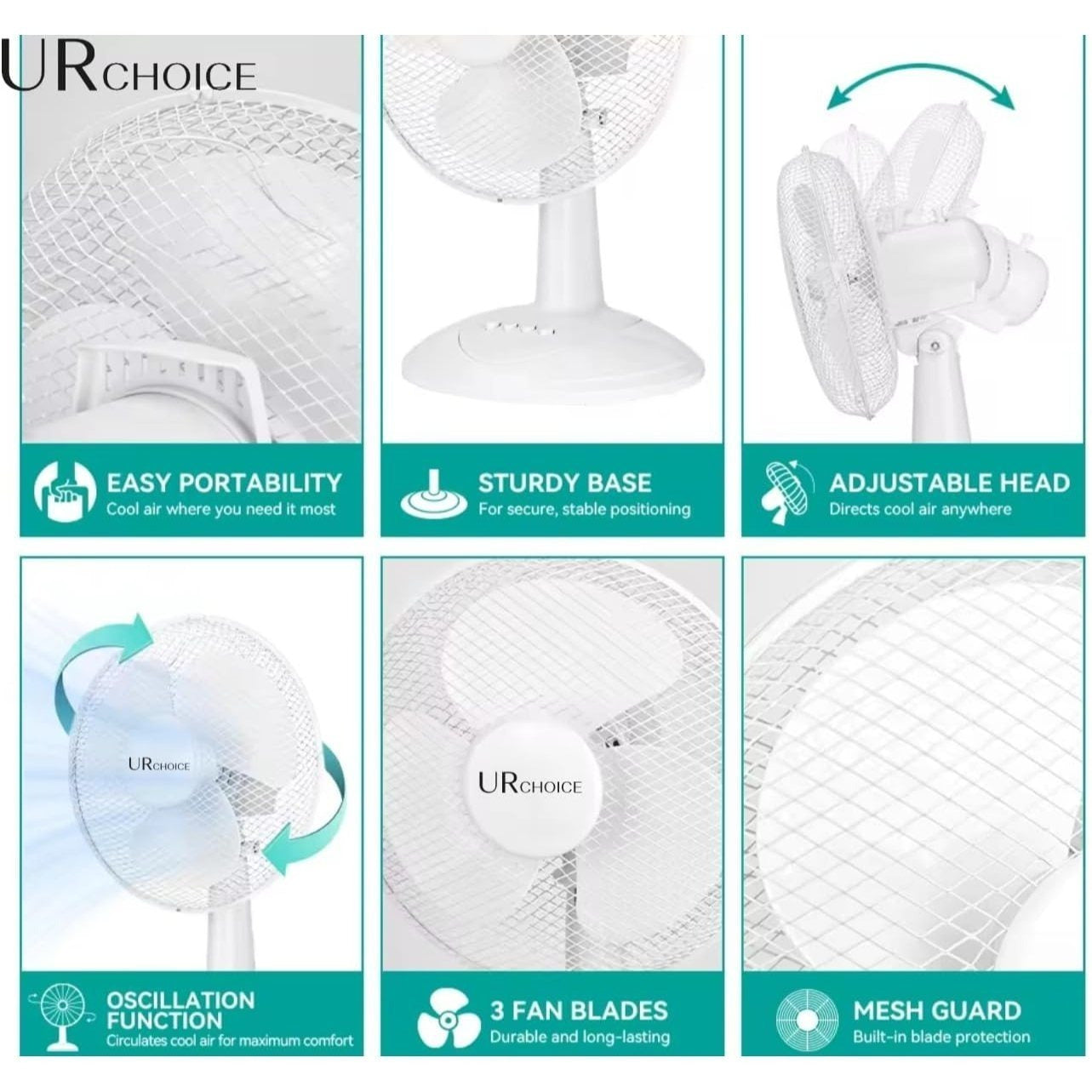 12 Inch Portable Desk Fan with Oscillation, 3 Speed Settings and Adjustable Tilt for Home or Office Use