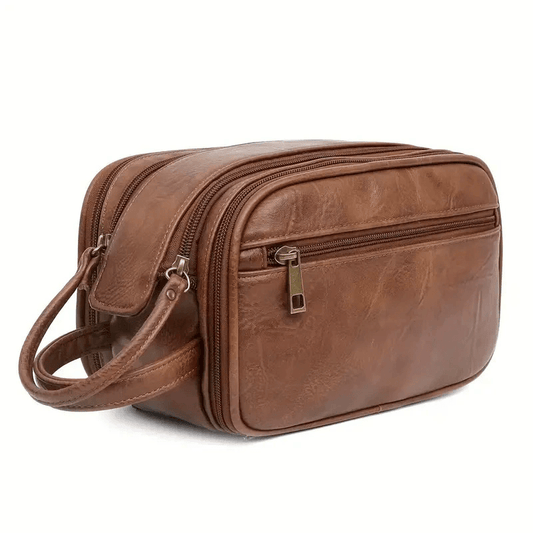 1pc Men's Multi Functional Genuine Cowhide Leather Toiletry Bag, Large Capacity Travel Bag, Retro Handbag For Men's Makeup Bag, Large Capacity Storage Bag