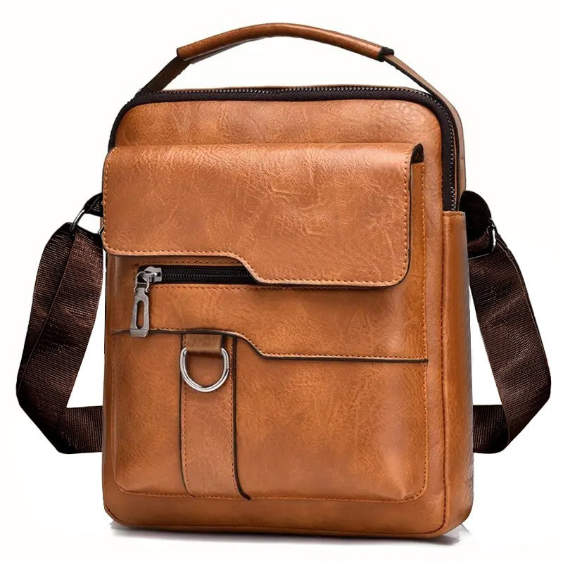 Men's Business Leather Crossbody Bag, Adjustable Shoulder Messenger Bag, Fashion Casual Handbag for Work Travel Commute Office, Durable Faux Leather Sling Bag for Daily Life and Business Trips