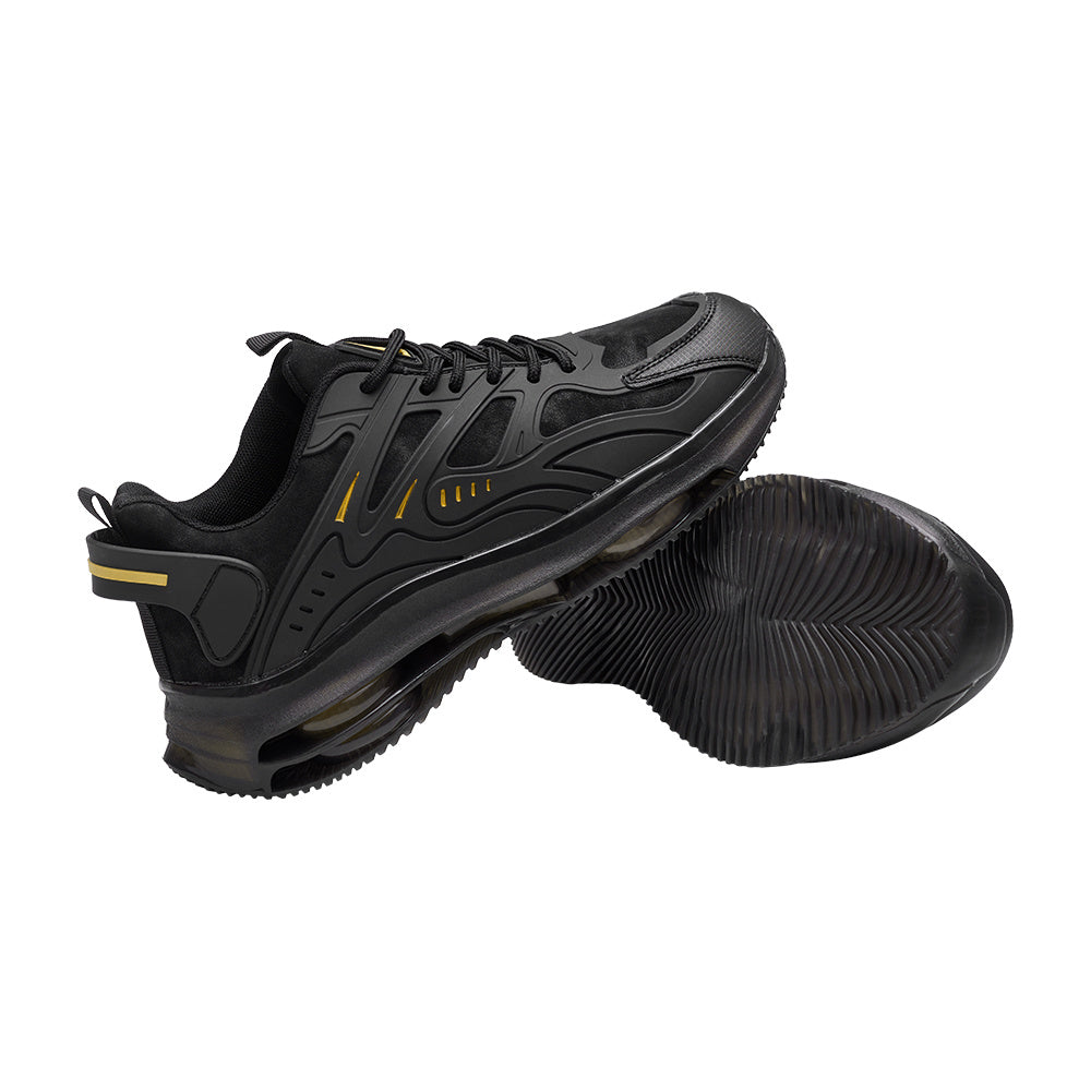 Men'S Fashion Low-Top Sneakers - Black with Yellow Accents, Breathable Fabric Upper, Cushioned Rubber Sole, Lace-Up Casual Shoes, Suitable for Outdoor and Everyday Wear, Comfortable in All Seasons, Hiking Shoes, Modern Athlet