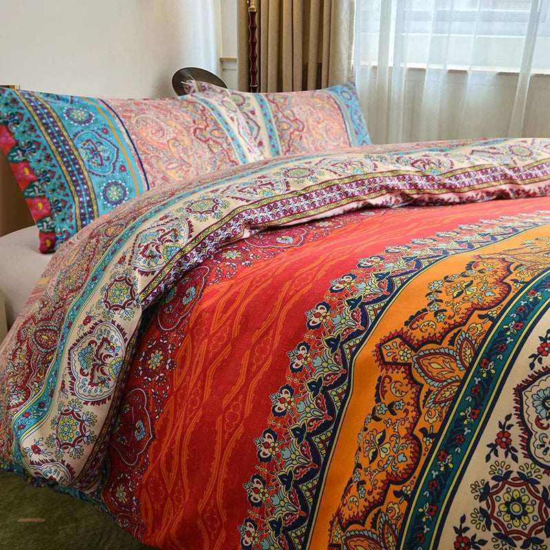 Bohemian Elegance Brushed Polyester Duvet Cover Set with Pillowcases - Comfort, Vibrant Prints, Twin/Full/King/Queen Size