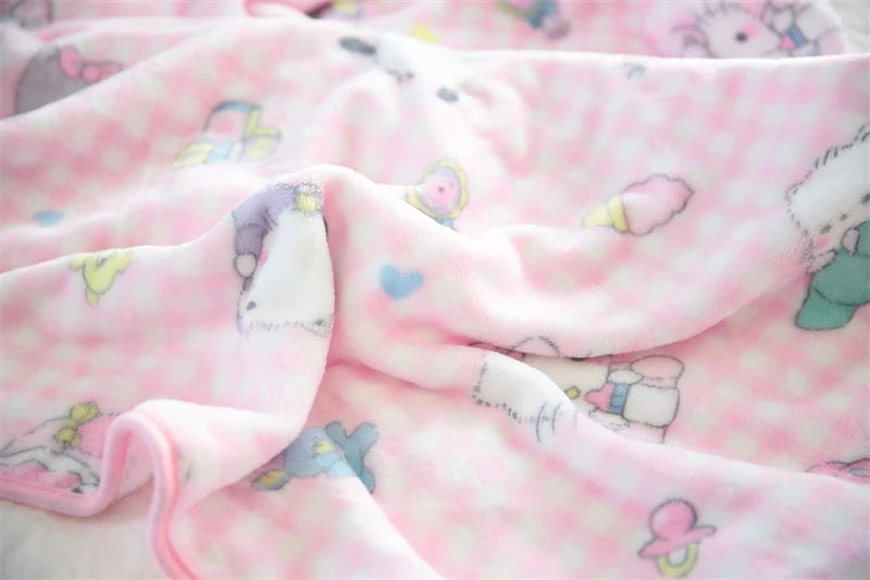 Cute Pink Cat Blanket Warm Flannel Blanket Pillowcase Japanese Style Pattern Printing Blanket Bedspread Bedroom Girl