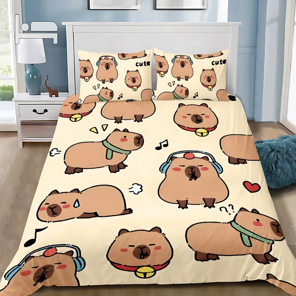 Cute Capybara Duvet Cover Pillowcase Bedding Set Adult Boy Girl Bedroom Decoration Children Gift Single Double Large Size