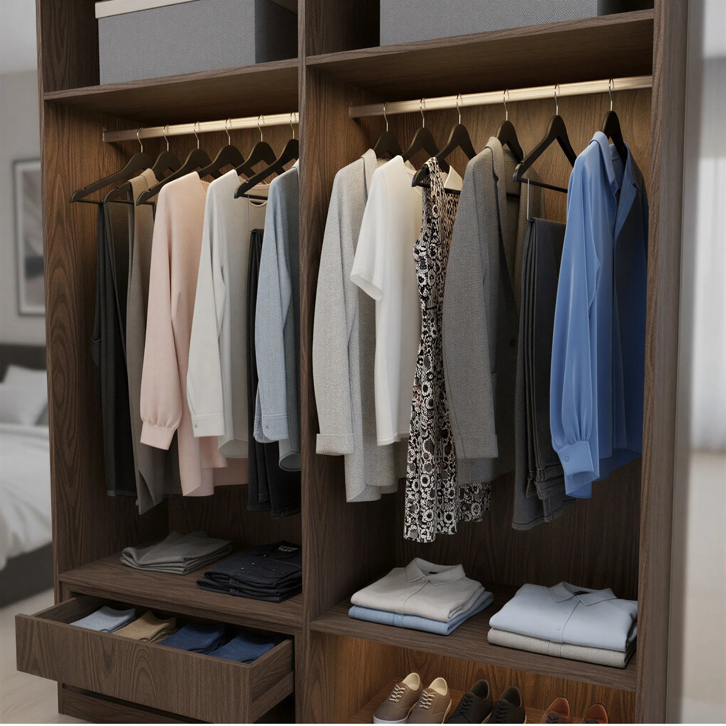 SONGMICS Set of 20 Clothes Hangers, Solid Birch Wood, 360° Swivel Hooks, Space Saving for Wardrobe