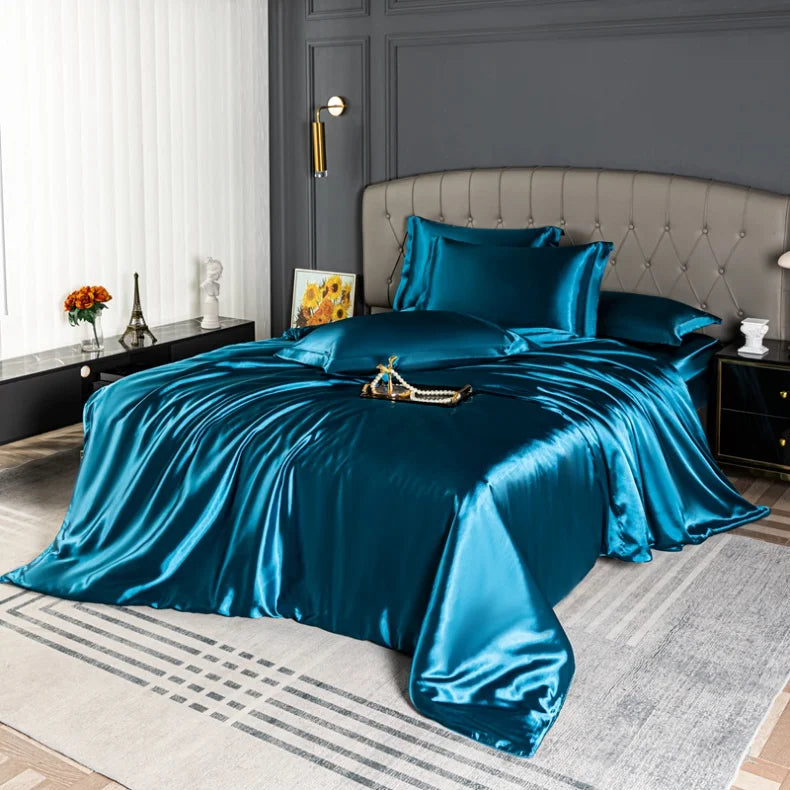 High Quality Bedding Set Skin Friendly Satin Quilt Cover Single Double Full Queen Solid Color Duvet Cover