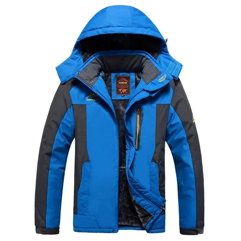 Men's Jacket Winter Outdoor Warm Men's Gorpcore Waterproof Thick Fleece Parka Snow Hiking Casual Windproof Hooded Coat
