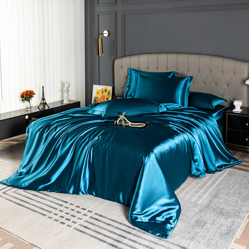 High Quality Bedding Set Skin Friendly Satin Quilt Cover Single Double Full Queen Solid Color Duvet Cover