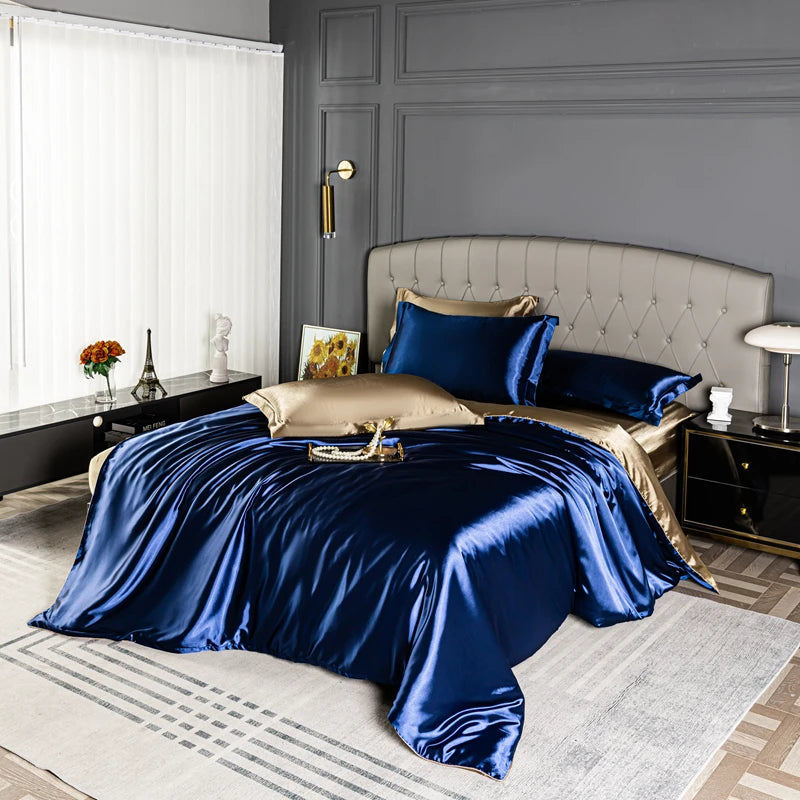 High Quality Bedding Set Skin Friendly Satin Quilt Cover Single Double Full Queen Solid Color Duvet Cover