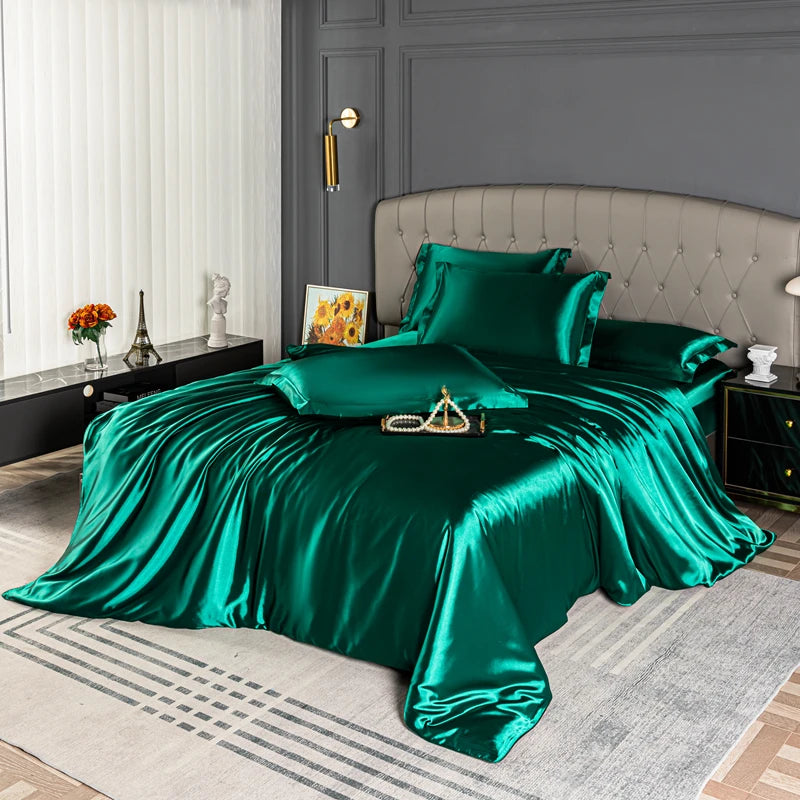 High Quality Bedding Set Skin Friendly Satin Quilt Cover Single Double Full Queen Solid Color Duvet Cover