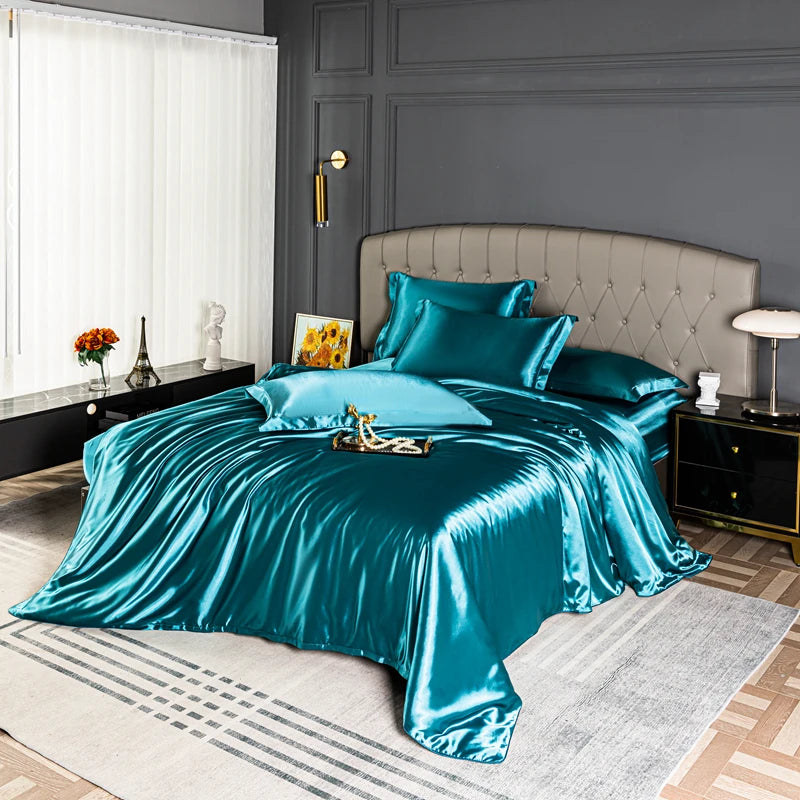 High Quality Bedding Set Skin Friendly Satin Quilt Cover Single Double Full Queen Solid Color Duvet Cover