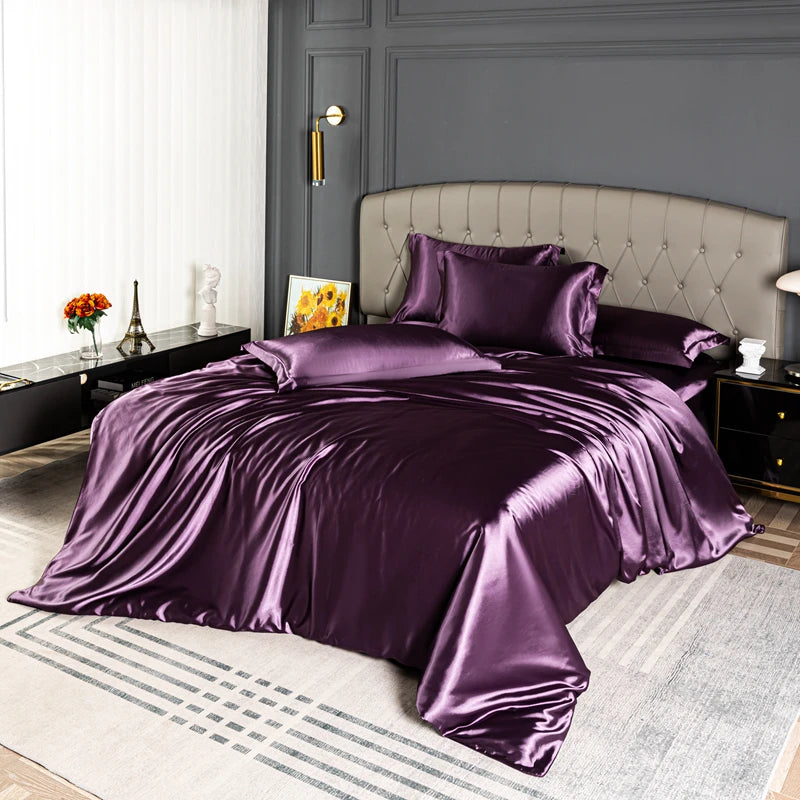 High Quality Bedding Set Skin Friendly Satin Quilt Cover Single Double Full Queen Solid Color Duvet Cover