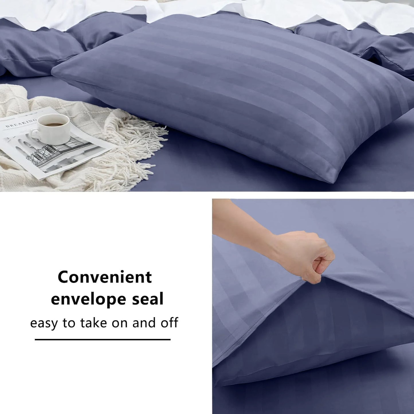 4-Piece Striped Print Duvet Cover Set – Hotel-Quality Soft & Breathable Microfiber Bedding Set with Fitted Sheet, Duvet Cover &